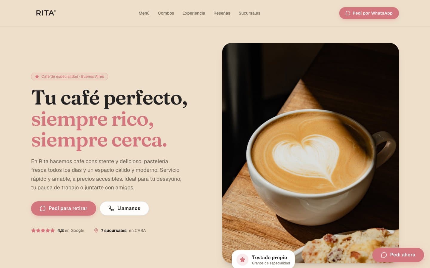 Captura del sitio de Rita Café